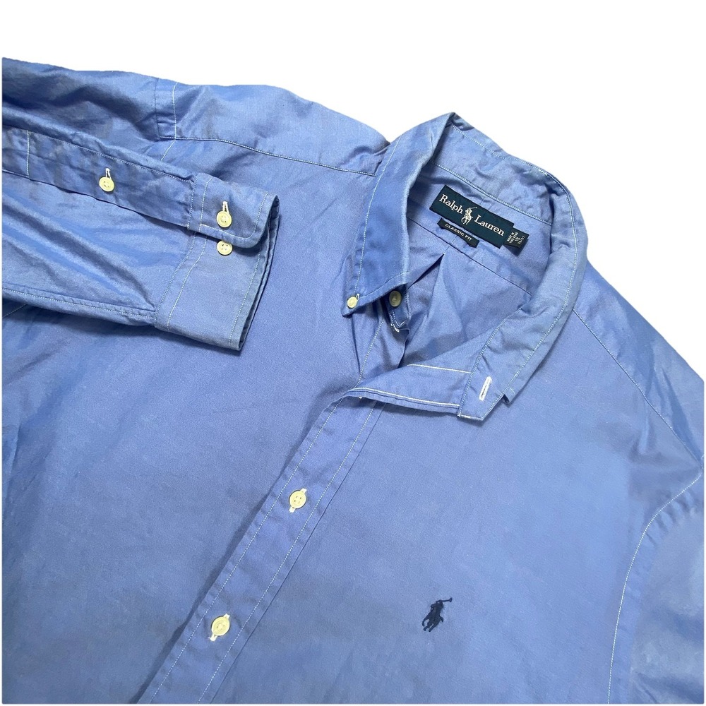 Polo Ralph Lauren Shirt Men 18 36-37 Classic‎ Fit Casual Preppy Business Blue
